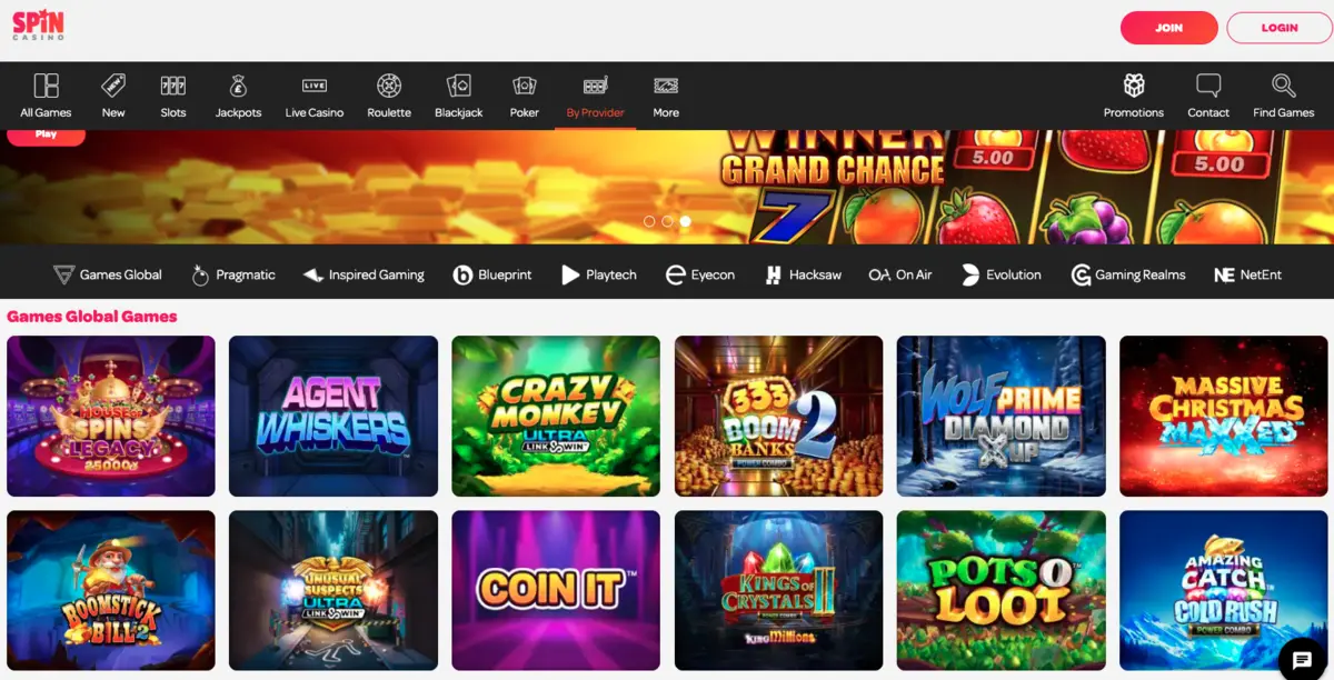spin casino providers