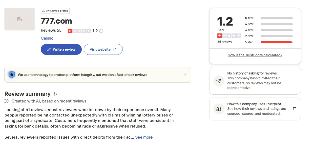 777 trustpilot