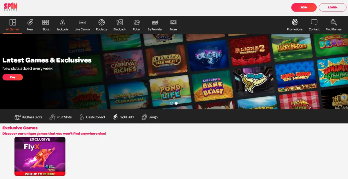 spin casino home page